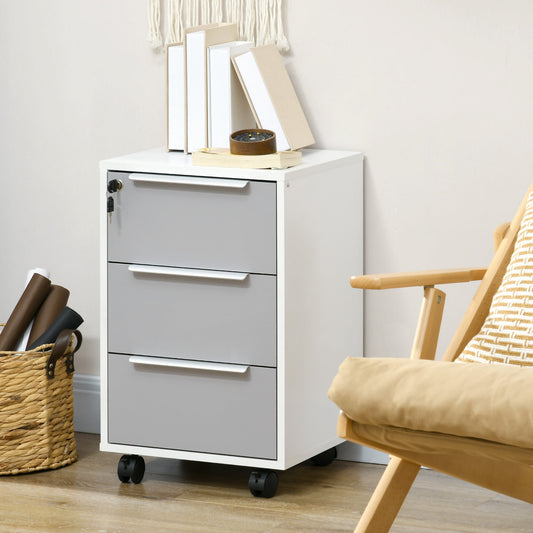 HOMCOM Three-Drawer Locking Filing Cabinet - Grey/White