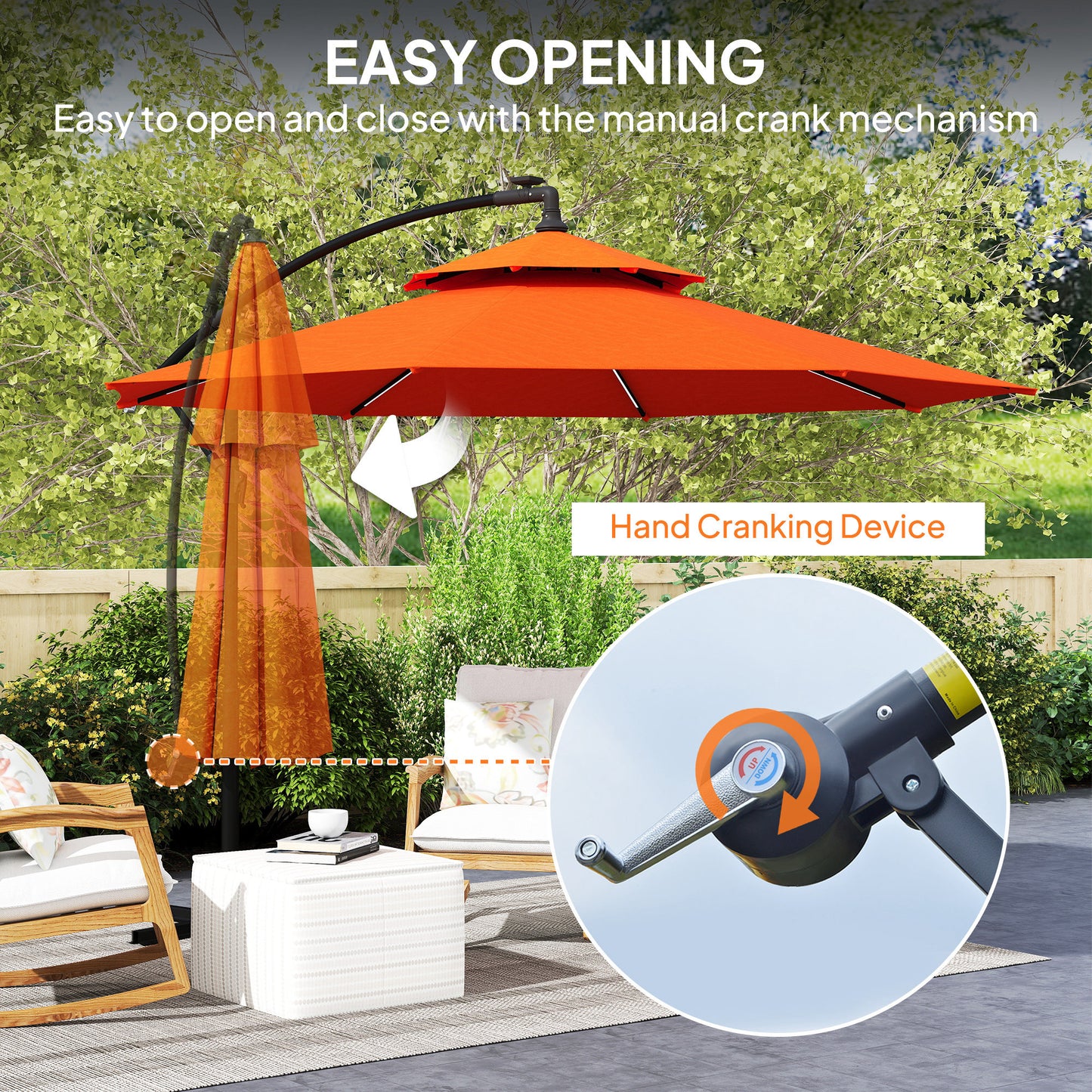 Outsunny 3m LED Light Overhanging Parasol - Pomarańczowy