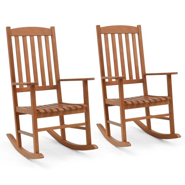 Eucalyptus Wood Rocker Chair with Stable and Safe Rocking Base for Garden