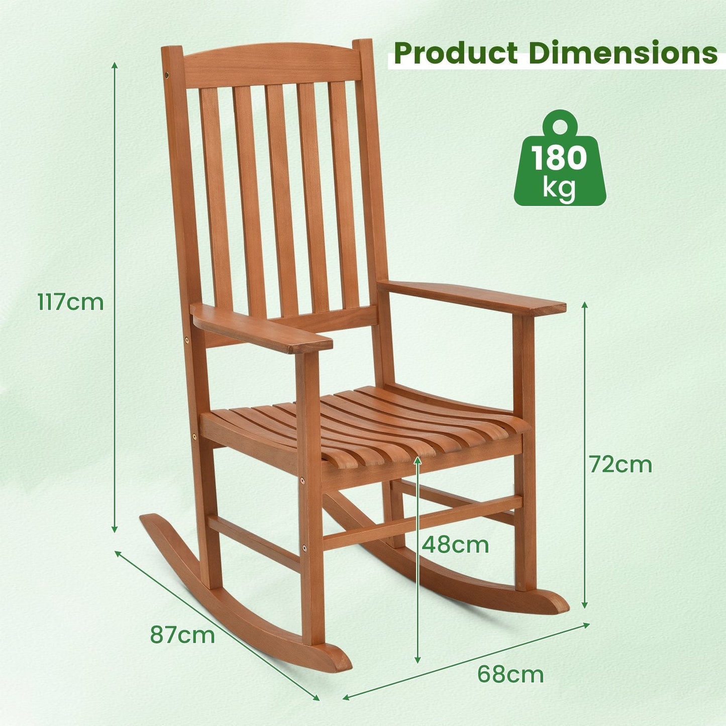 Ergonomic Slatted Patio Rocking Chair for Garden Poolside Courtyard