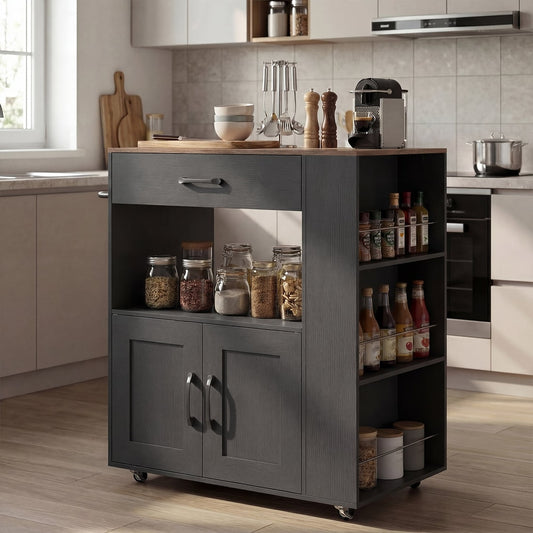 Rolling Kitchen Island in Black, image 2