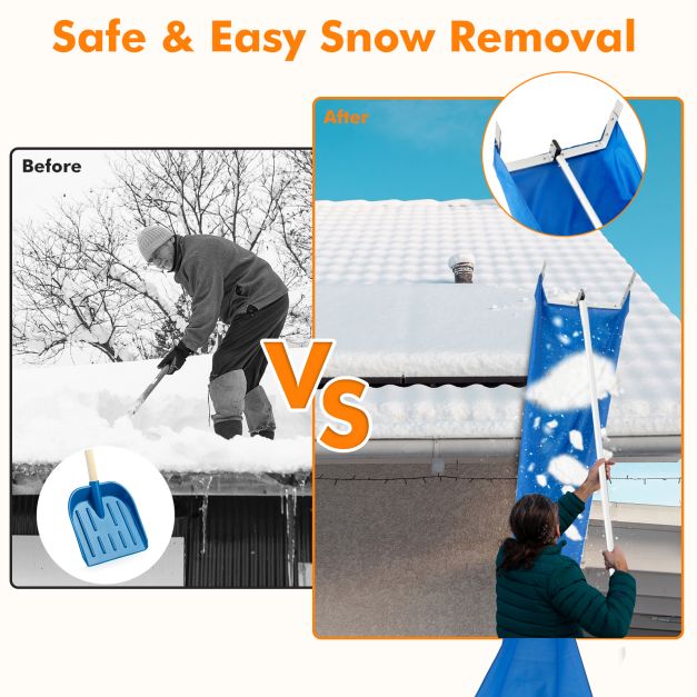 Snow Roof Rake with 4 Section Pole Wheels and Anti-slip Handle