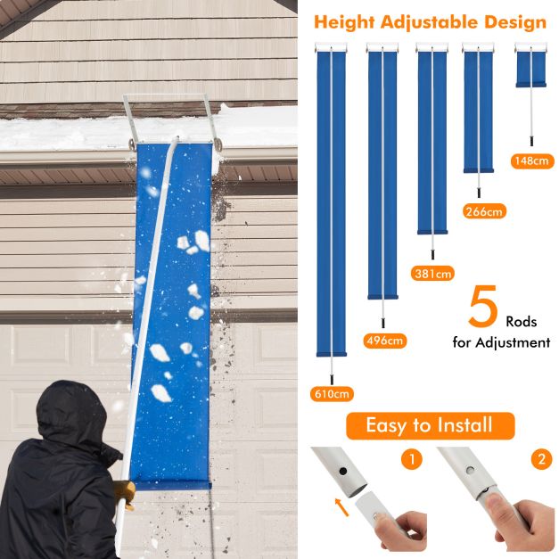 Snow Roof Rake with 5 Section Pole and Anti-slip Handle