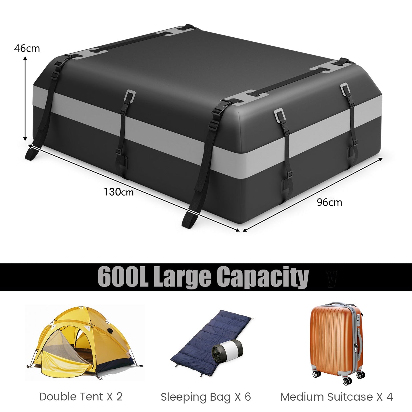 600L Waterproof Rooftop Cargo Carrier Bag Luggage Lock-Grey