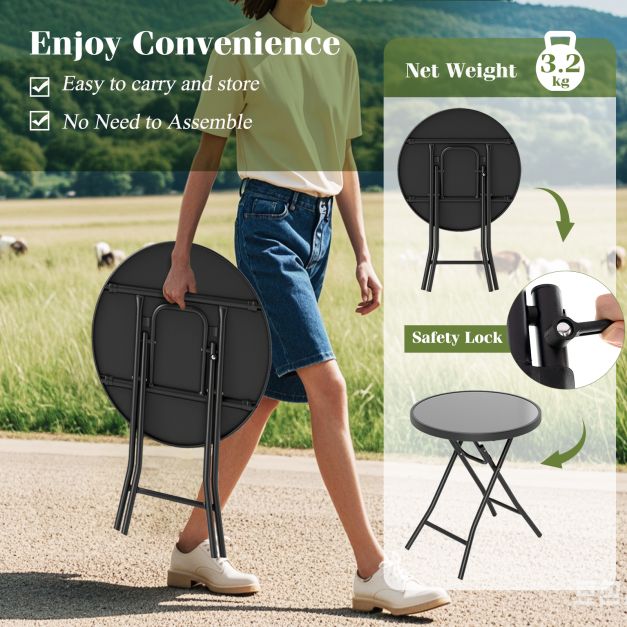 18 Inch Folding Side Table Patio Round Compact Coffee Table-Black
