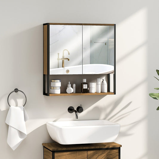 HOMCOM Bathroom Mirror Cabinet in a Natural Wood Finish, image 2