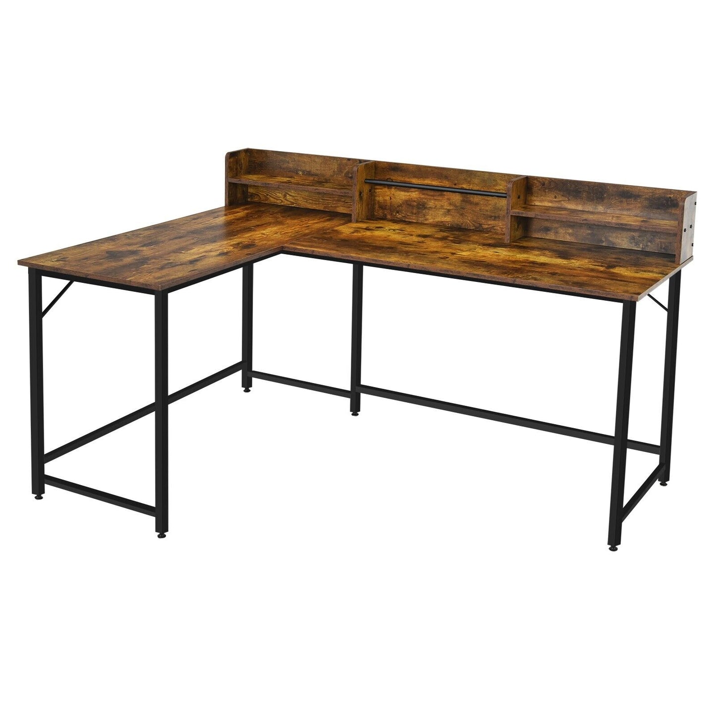 Industrial L-Shaped Corner Computer Desk-Rustic Brown