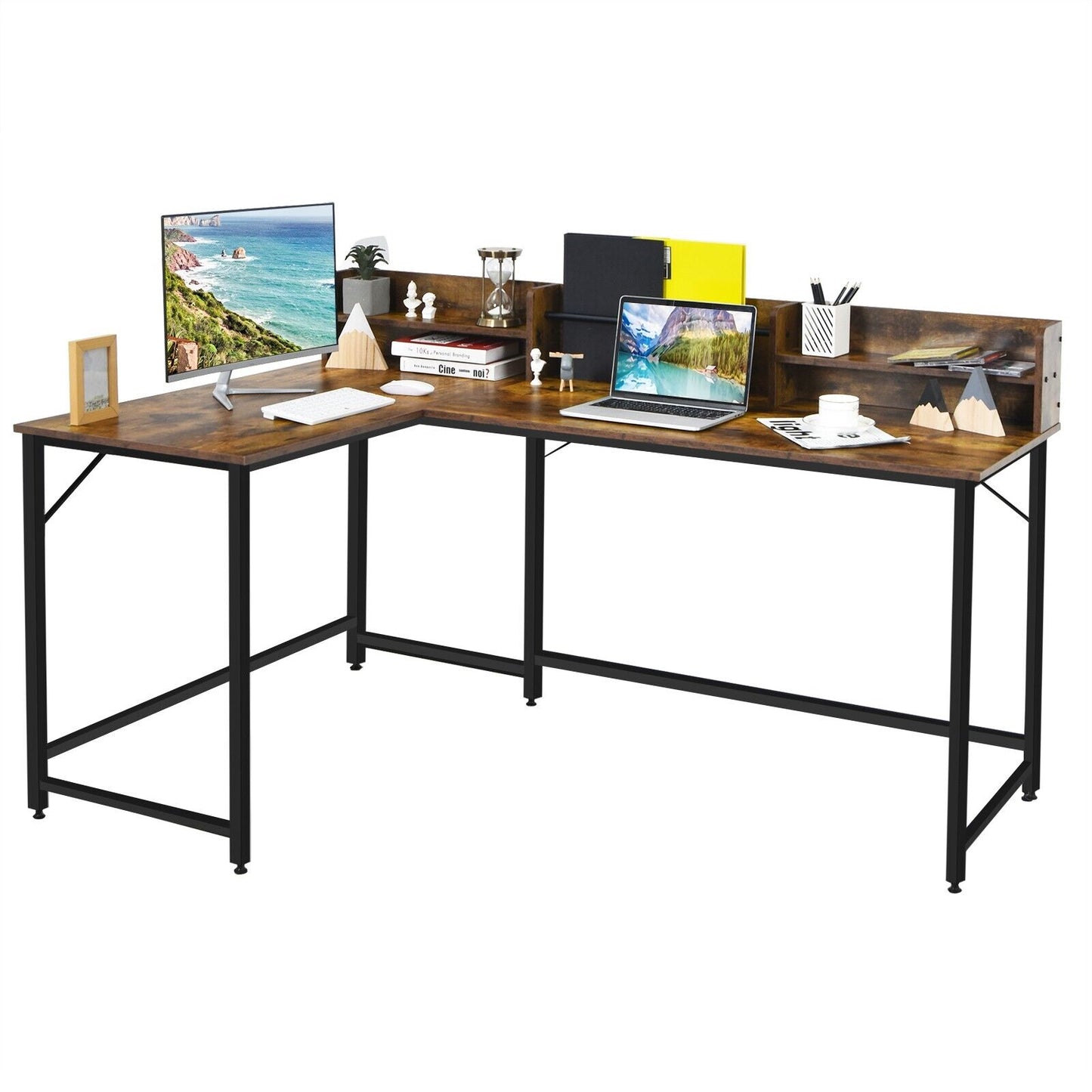 Industrial L-Shaped Corner Computer Desk-Rustic Brown
