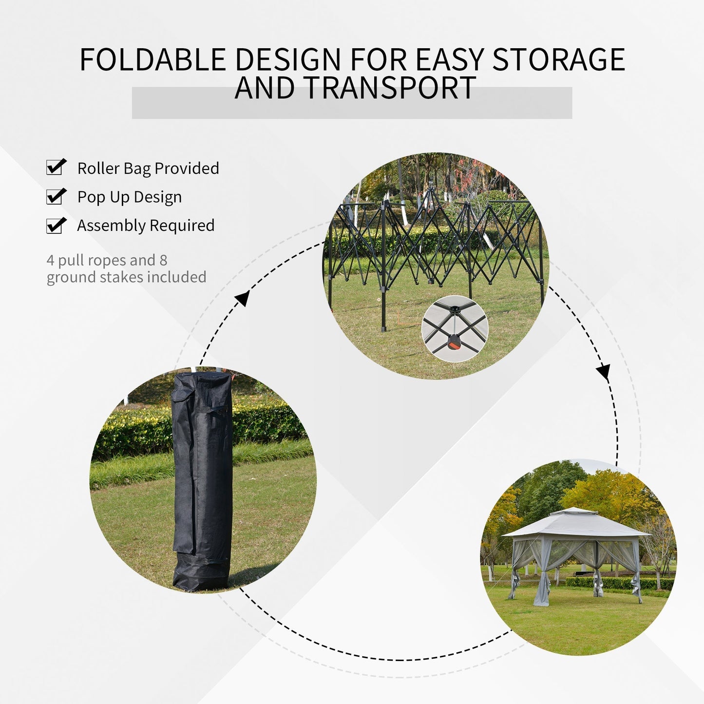 Outsunny 3.6 x 3.6 m Pop up Gazebo with Netting, Height Adjustable Party Tent Instant Canopy Sun Shade Shelter, Grey