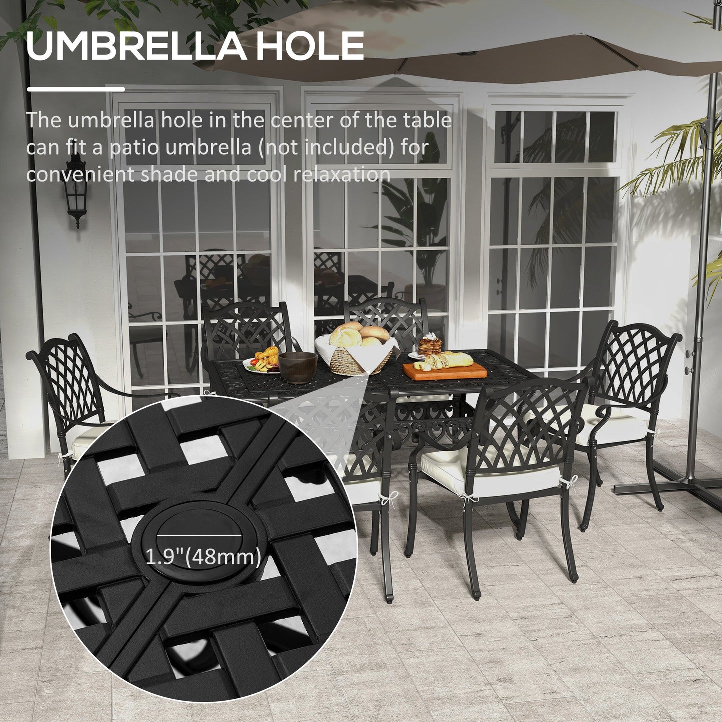 Zestaw mebli ogrodowych Outsunny z aluminium, 7 elementów, z otworem na parasol, czarny
