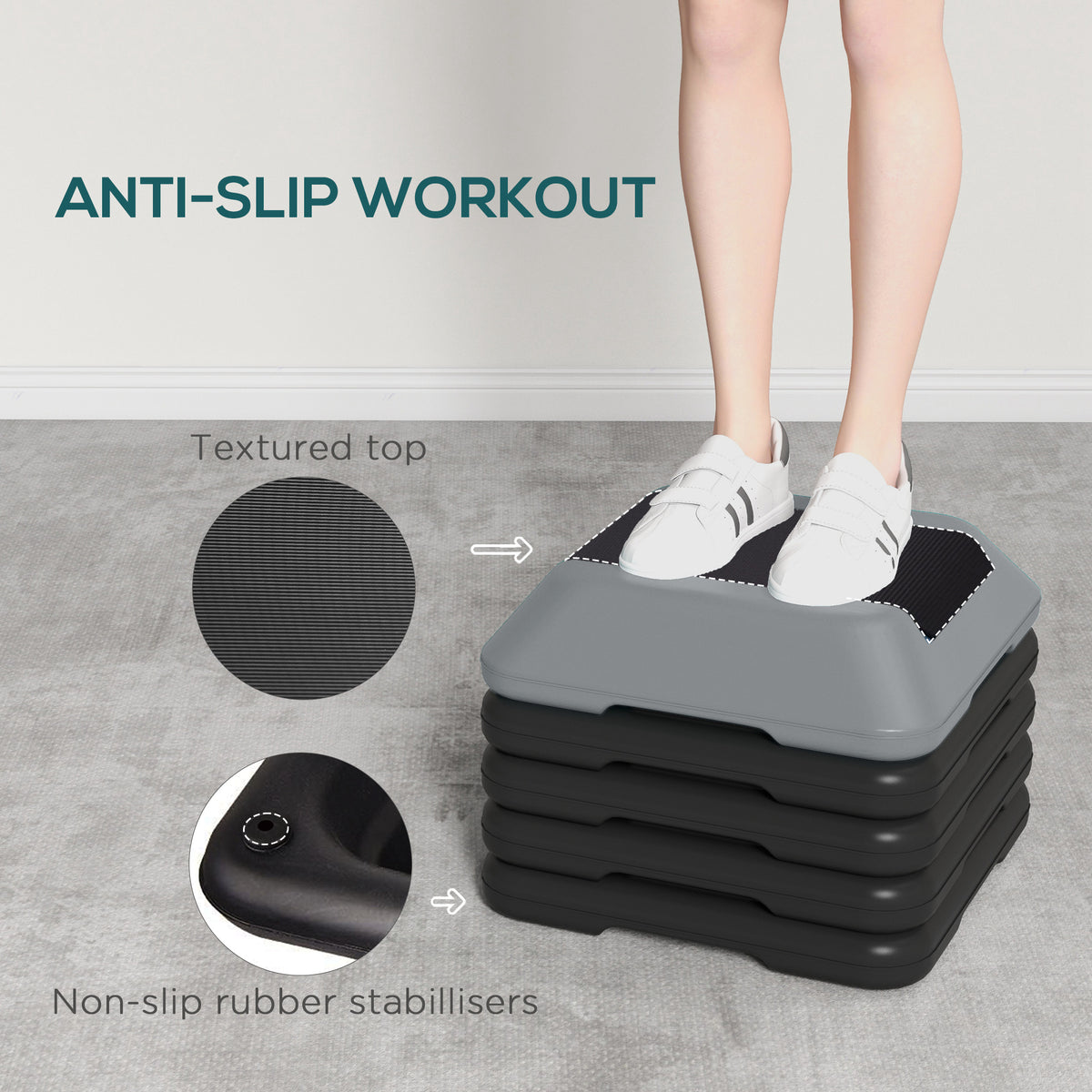 SPORTNOW Fitness Stepper for Exercise Workout, 10/15/20/25/30 cm 5-Level Height Adjustable Aerobic Stepper, Non-Slip Step, Grey