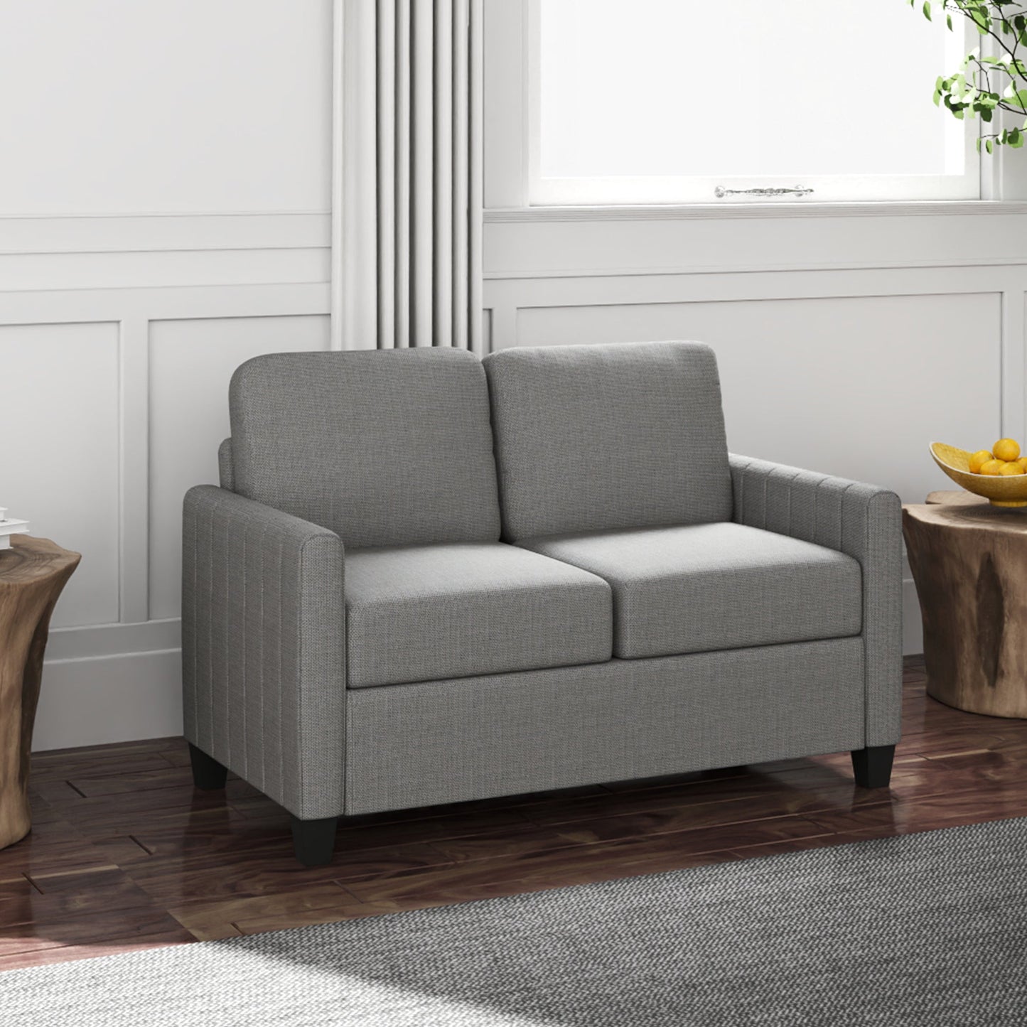 HOMCOM 2 Seater Sofa, Channel Tufted Modern Fabric Couch, Comfy Upholstered Loveseat with Spring Cushion, Back Pillow, for Living Room, Bedroom, Office, Light Grey