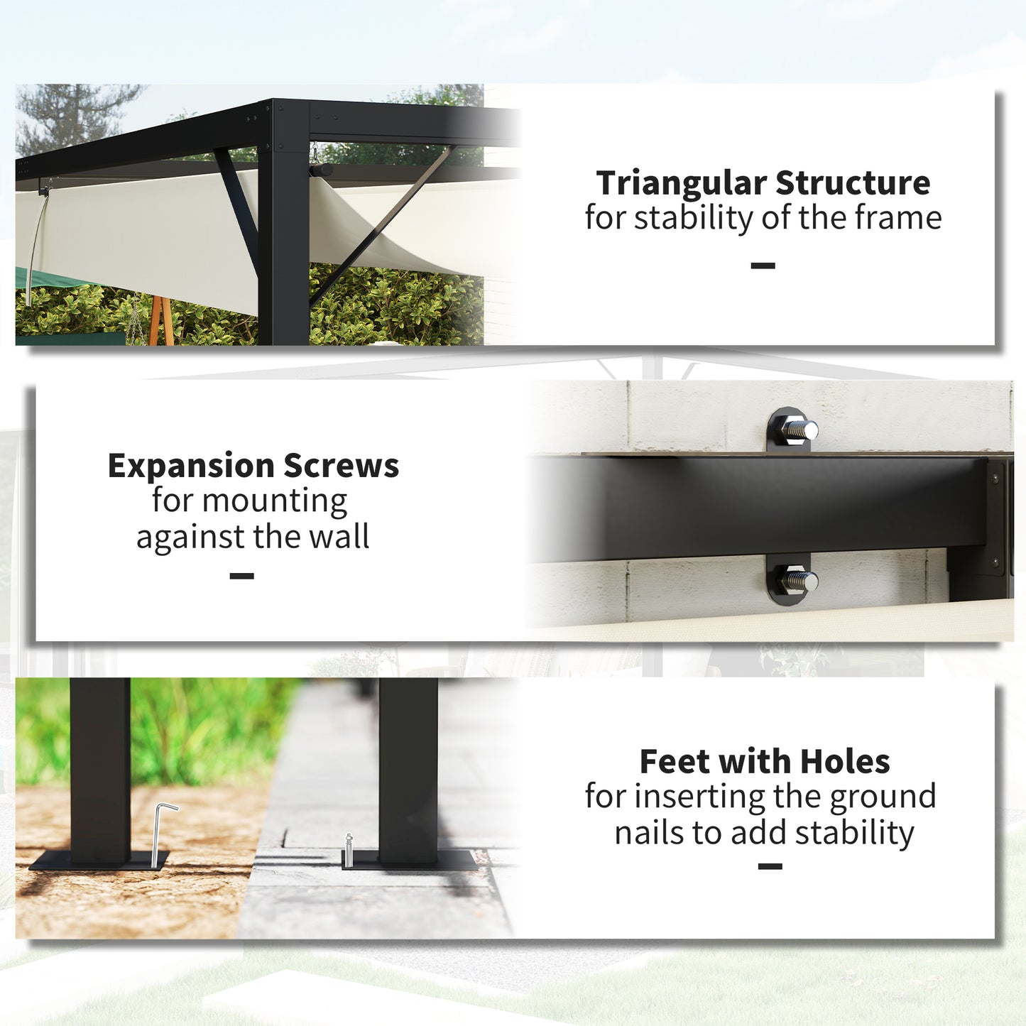 Outsunny 3 x 3(m) Pergola zewnętrzna z chowanym daszkiem - kremowo-biała