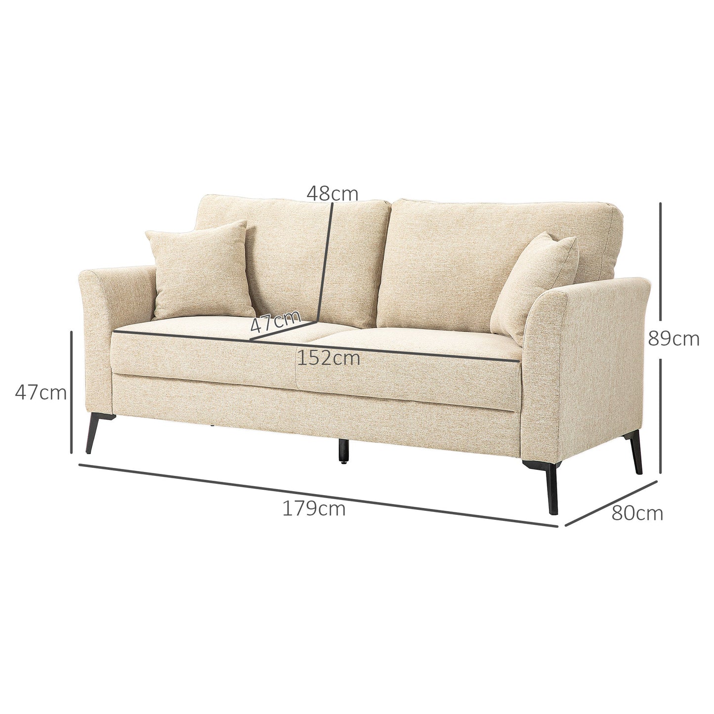 Sofa trzyosobowa HOMCOM w kolorze lnianym - beżowa