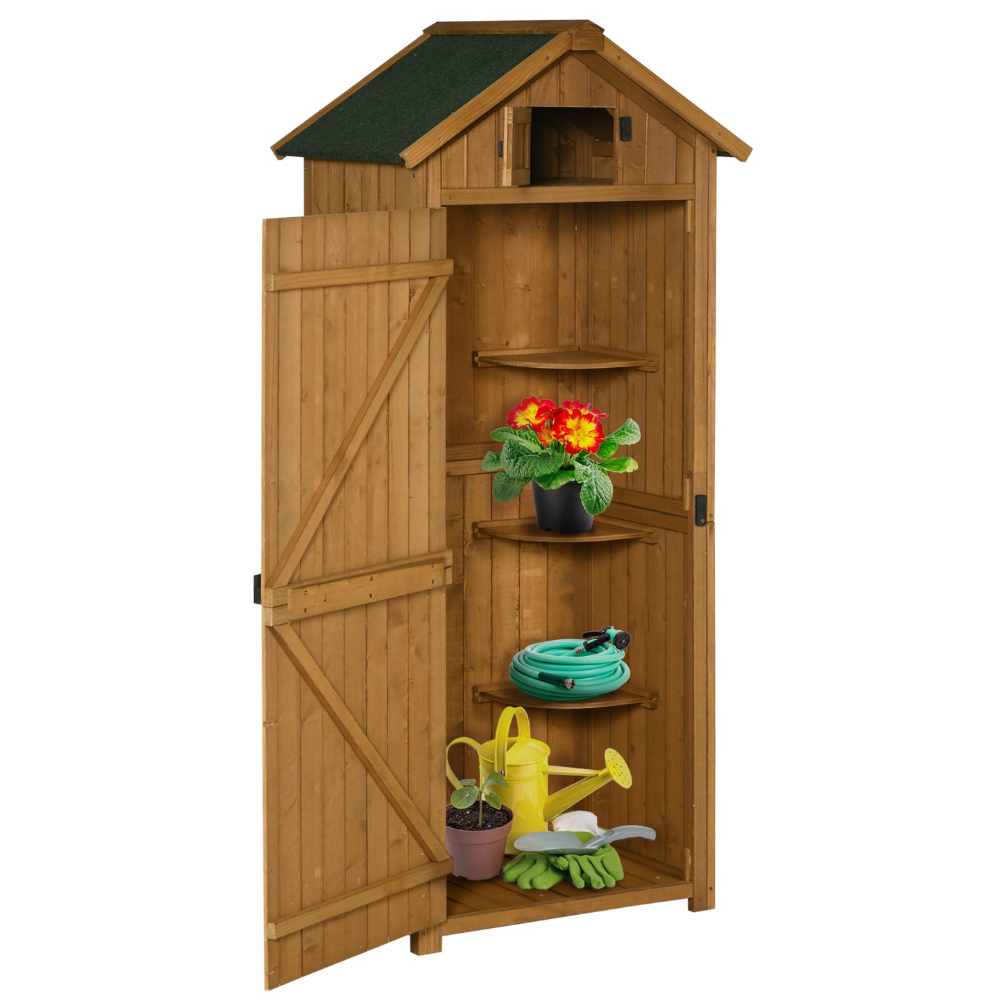 Outsunny Garden Shed Vertical Utility 3 Shelves Shed Wood Outdoor Garden Tools Storage Unit Storage Cabinet, 77 x 54,2 x 179 cm - brązowy