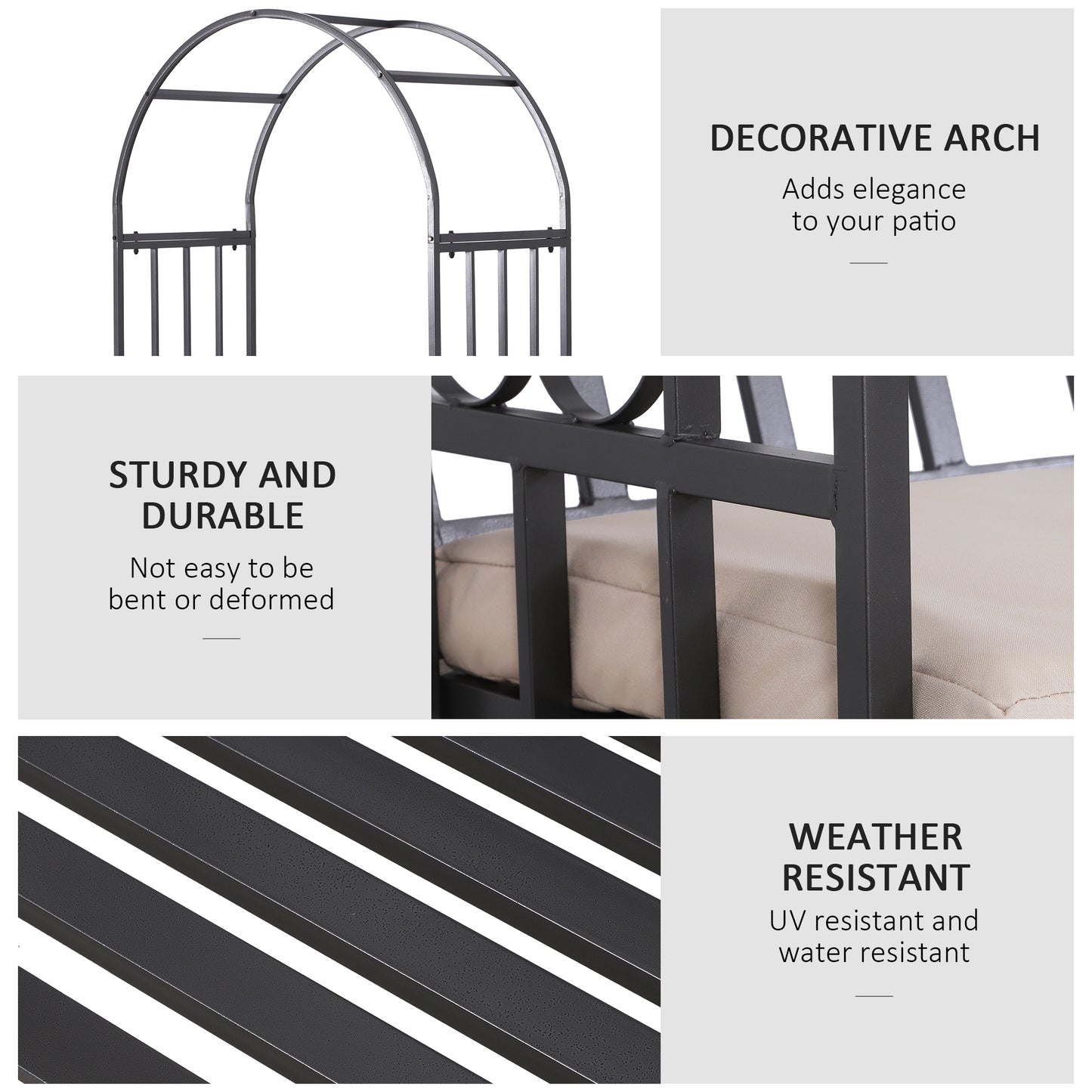 Ławka Outsunny Metal Frame W/Arch, 114Lx60Wx206H cm-szara