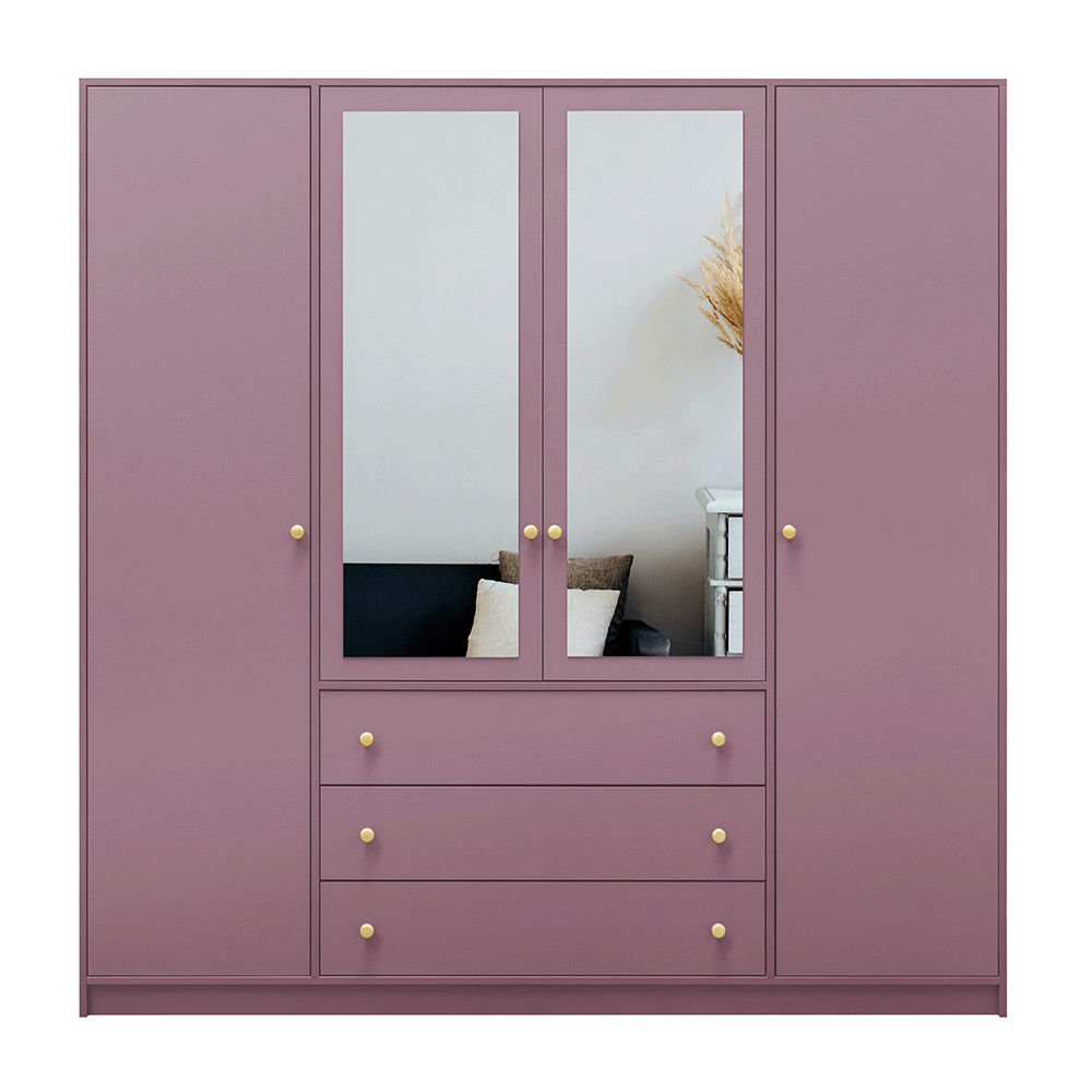 Plum Mirrored Hinged Door Wardrobe 196cm – HUDSON II D4