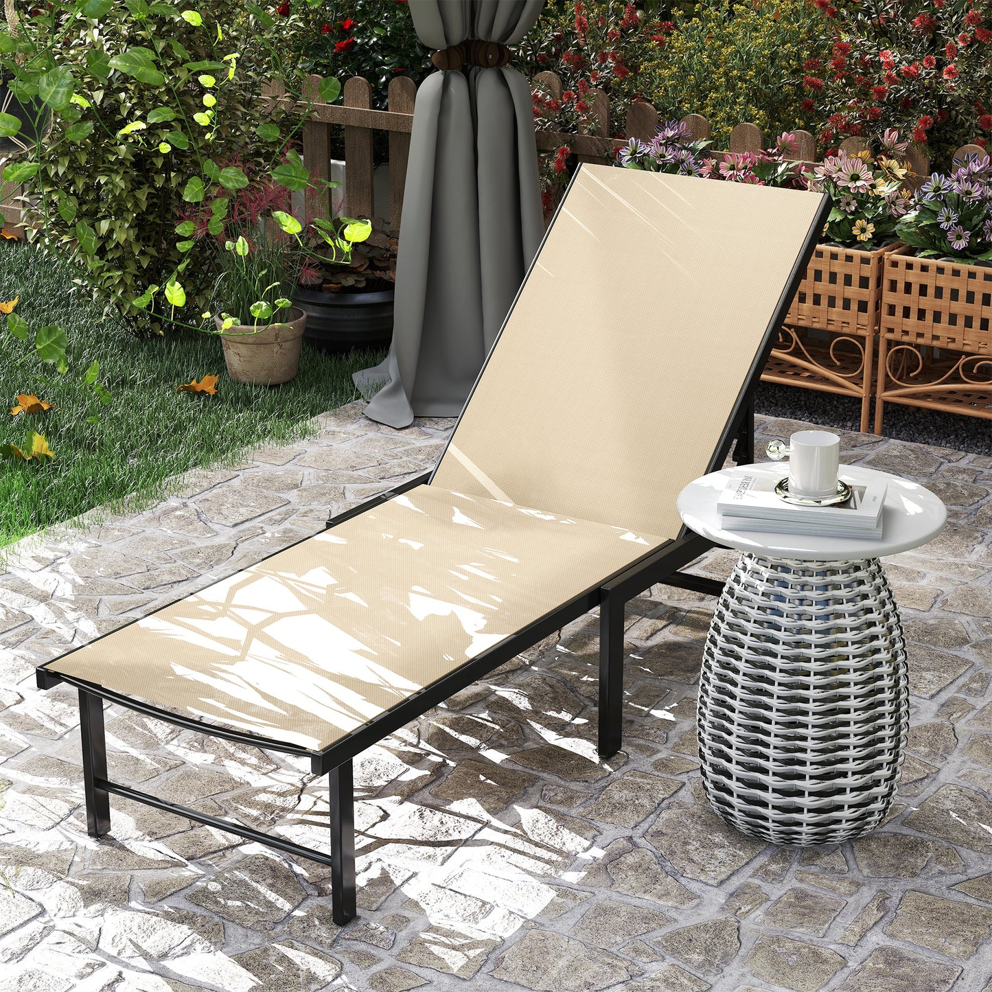 Leżak Outsunny Reclining Sun Lounger - Khaki