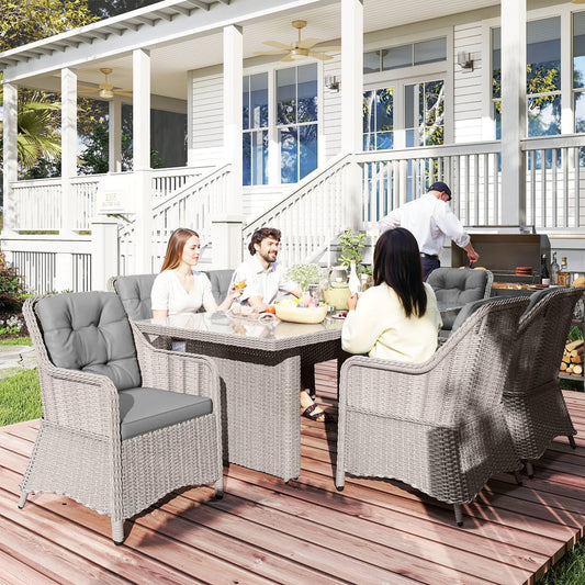 Outsunny Seven-Piece Rattan Dining Set in Mixed Grey, image 2