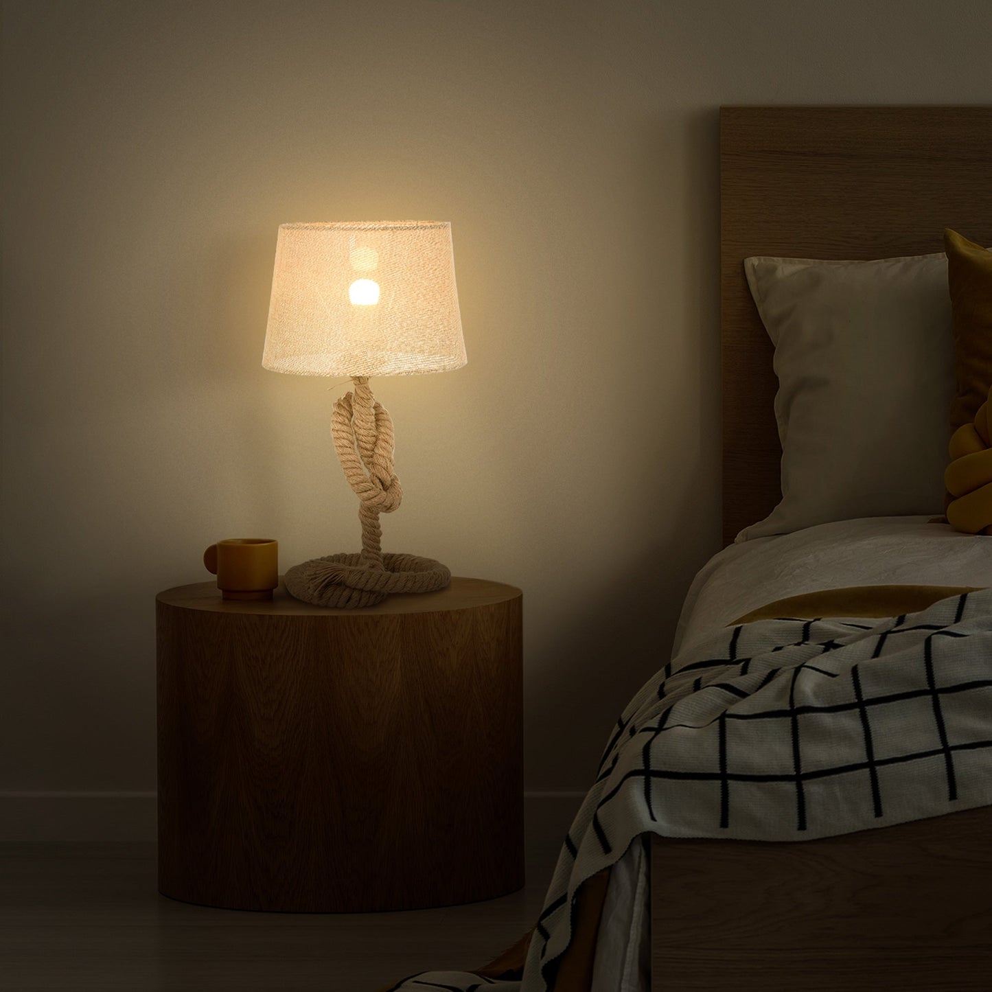 HOMCOM Lampa stołowa w stylu marynistycznym z abażurem z tkaniny, metalowa rama, wyłącznik zasilania, 54 cm Lampa biurkowa do domu, sypialnia, salon, gabinet, podstawa E27, beżowa