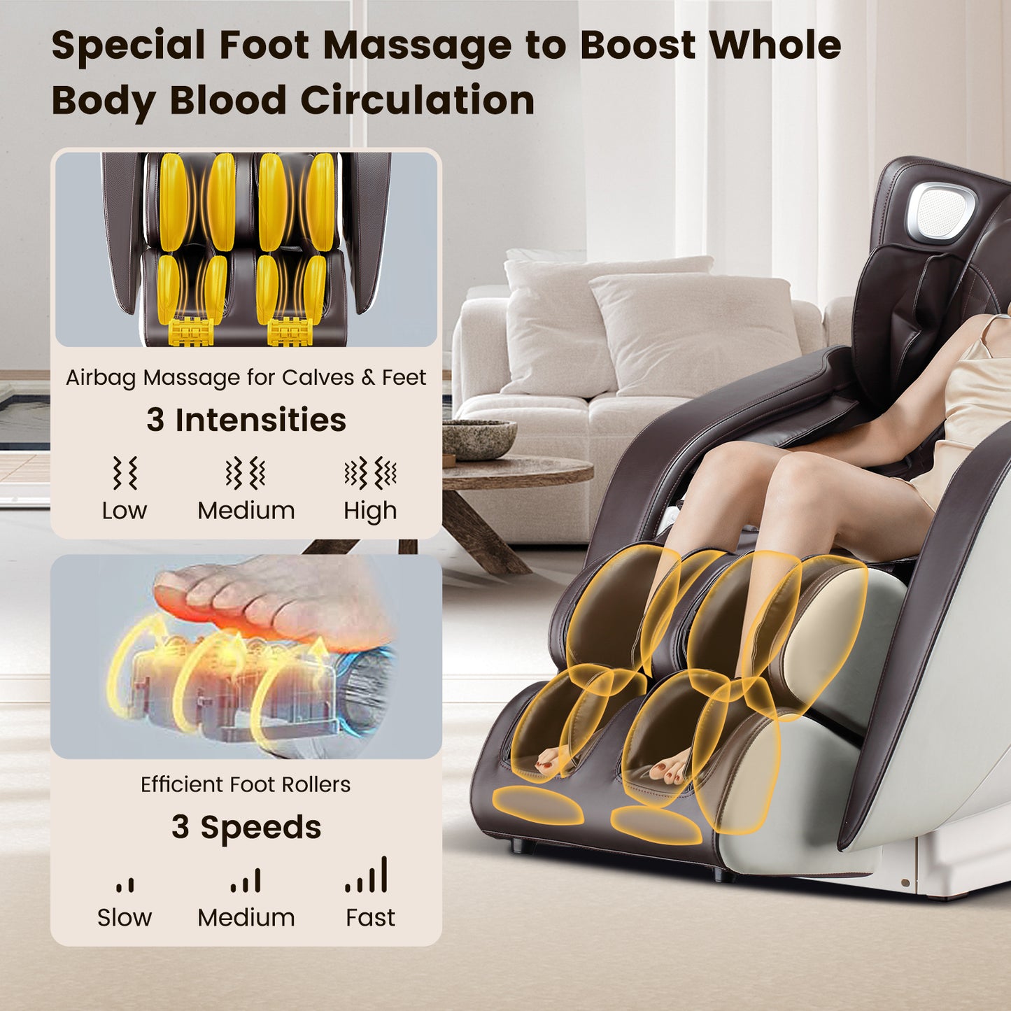 Full Body Zero Gravity SL Track Electric Shiatsu Massage Chair-Brown