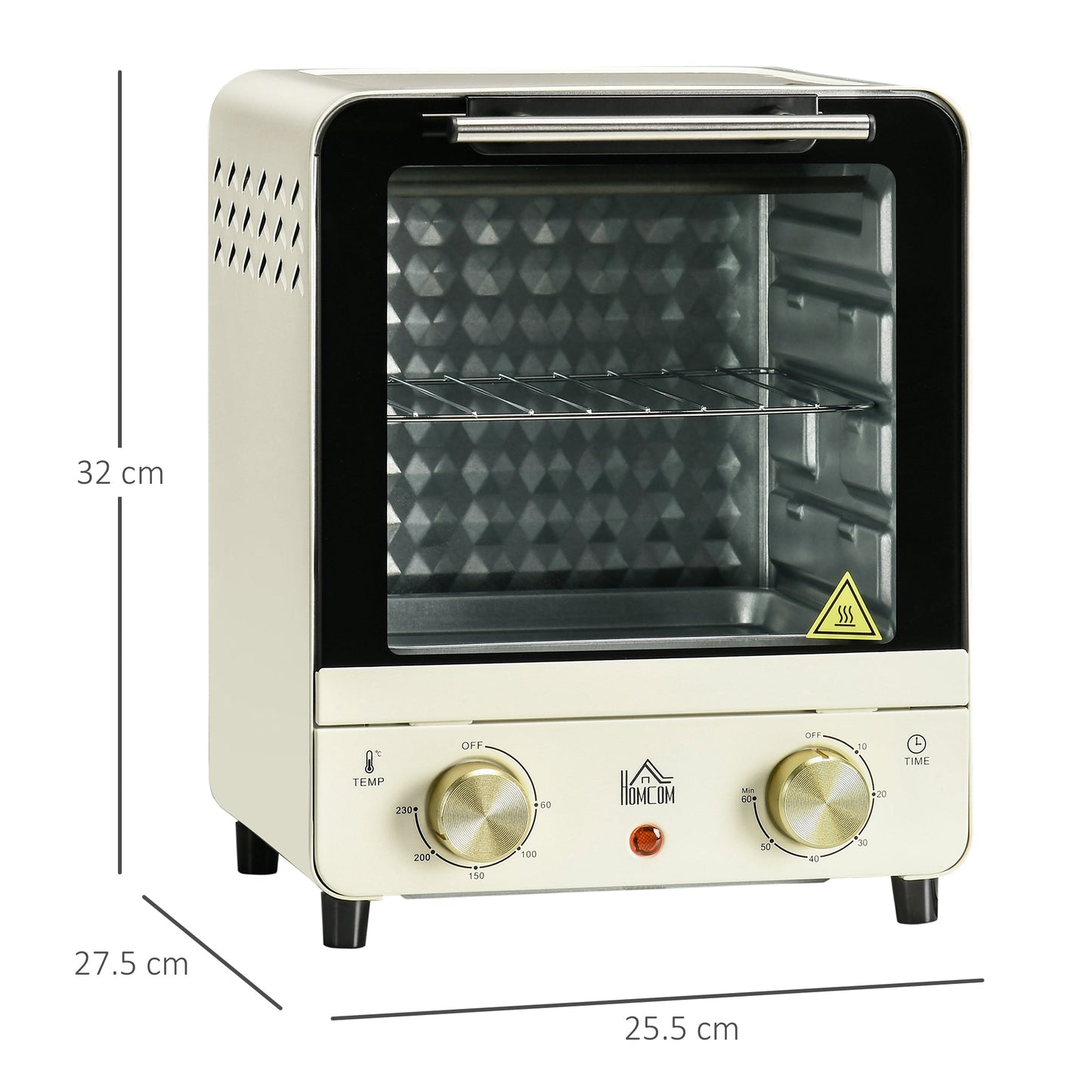 Minipiekarnik HOMCOM, 15 litrów, elektryczny piekarnik i grill z regulacją temperatury 60-230√¢‚Äû∆í, 60-minutowy timer, zawiera blachę do pieczenia, ruszt i tackę na okruchy, 1000 W, kremowo-biały