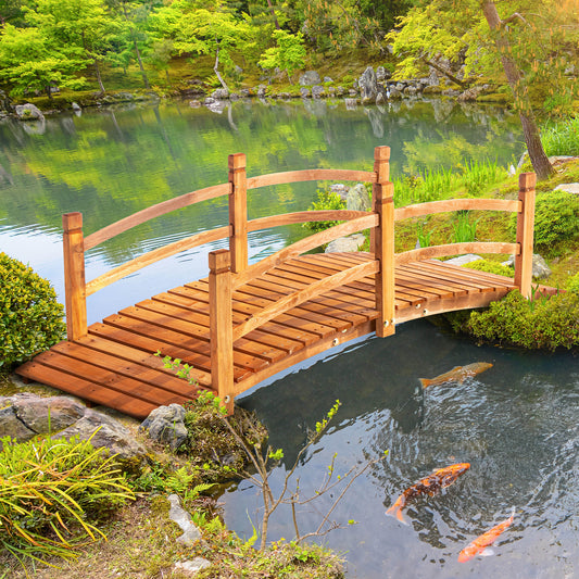 Outsunny 6FT Wooden Garden Bridge with Safety Railings in Orange, image 2