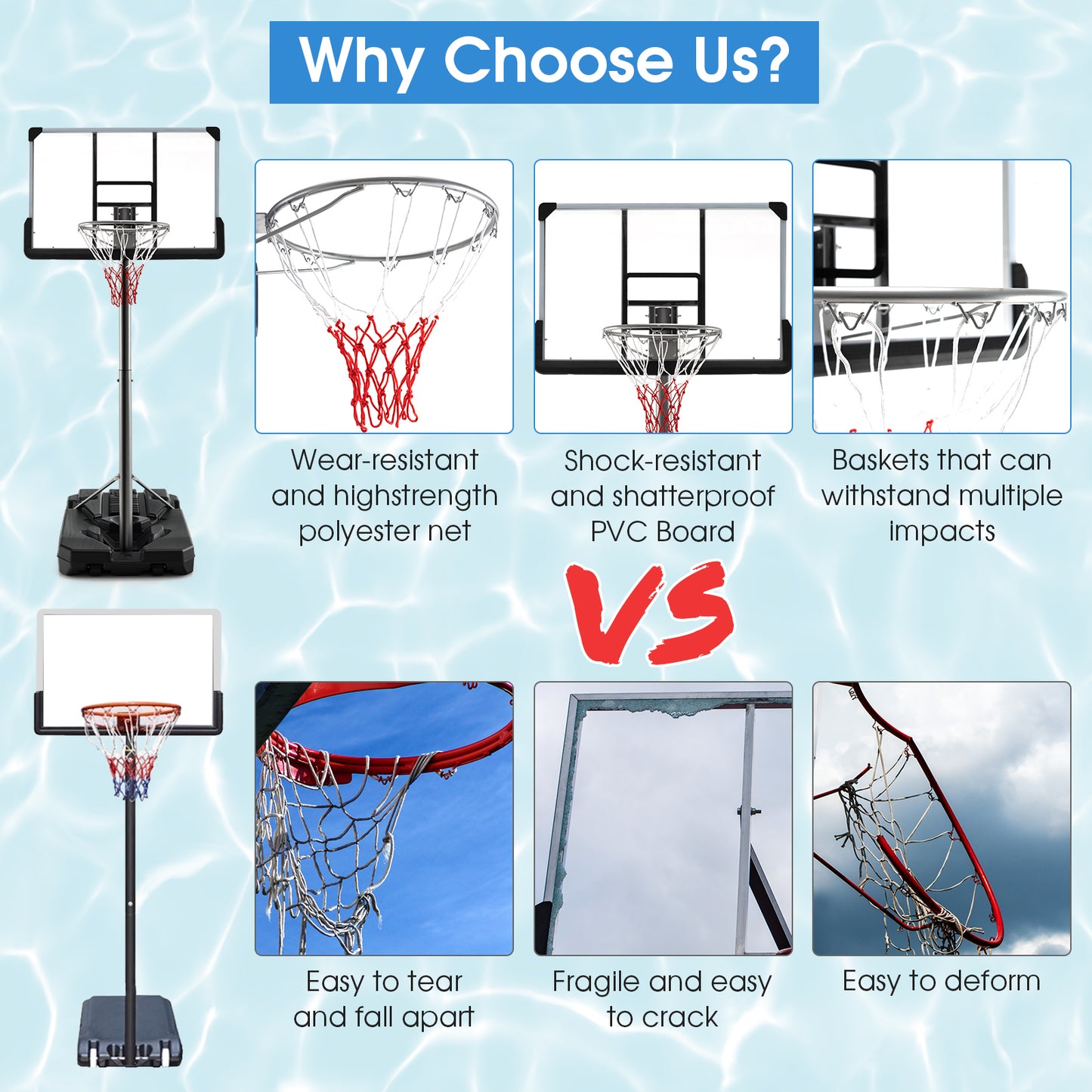 Portable Basketball Hoop with Metal Frame for Teenagers and Adults-Black