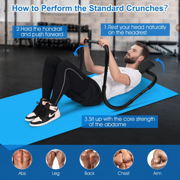 Portable AB Trainer Fitness Crunch Workout Exerciser with Headrest-Black