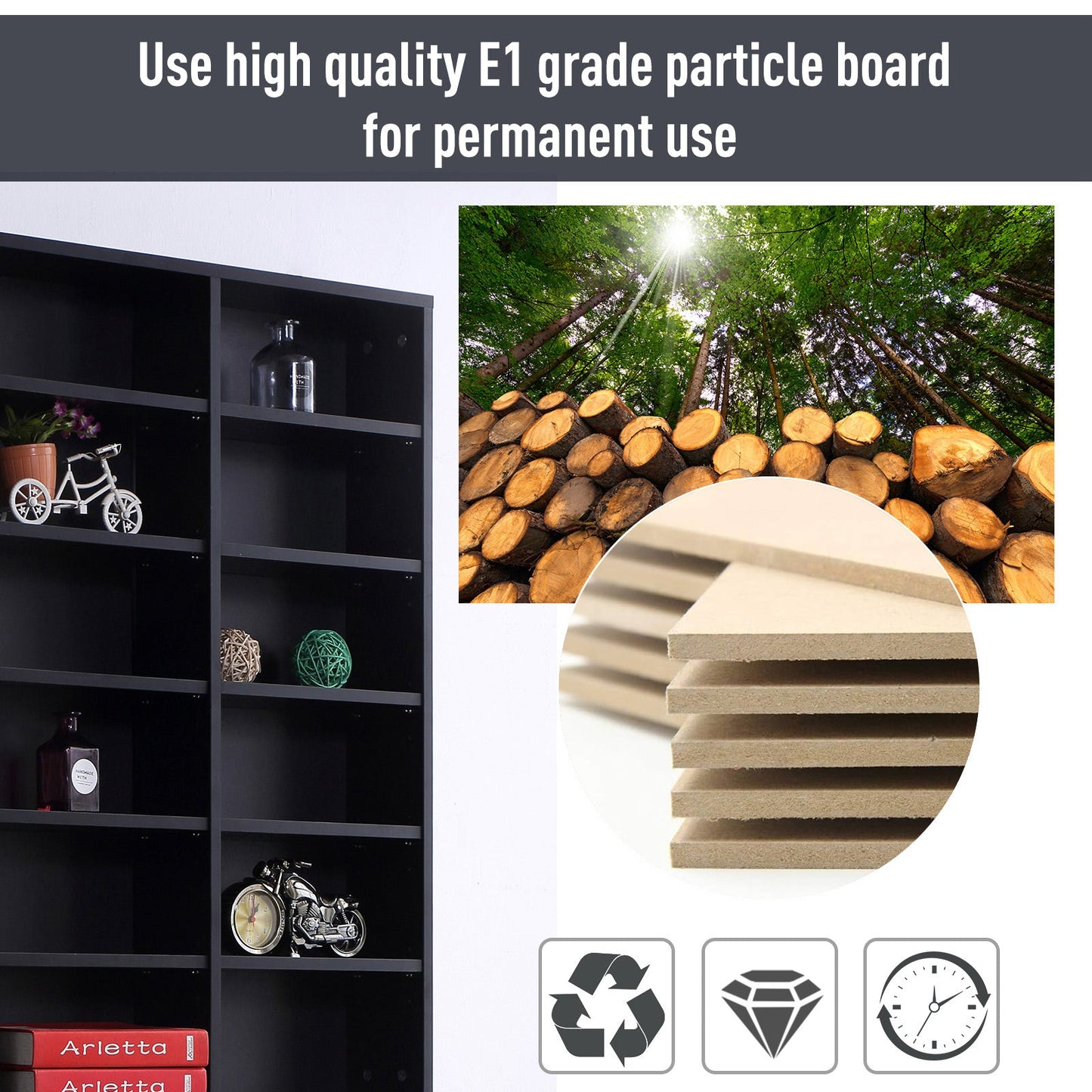 HOMCOM 1116 CD/ 528 DVD Storage Unit, Media Storage Shelf, Wooden Display Unit with Adjustable Shelves, 102 x 195 cm, Black