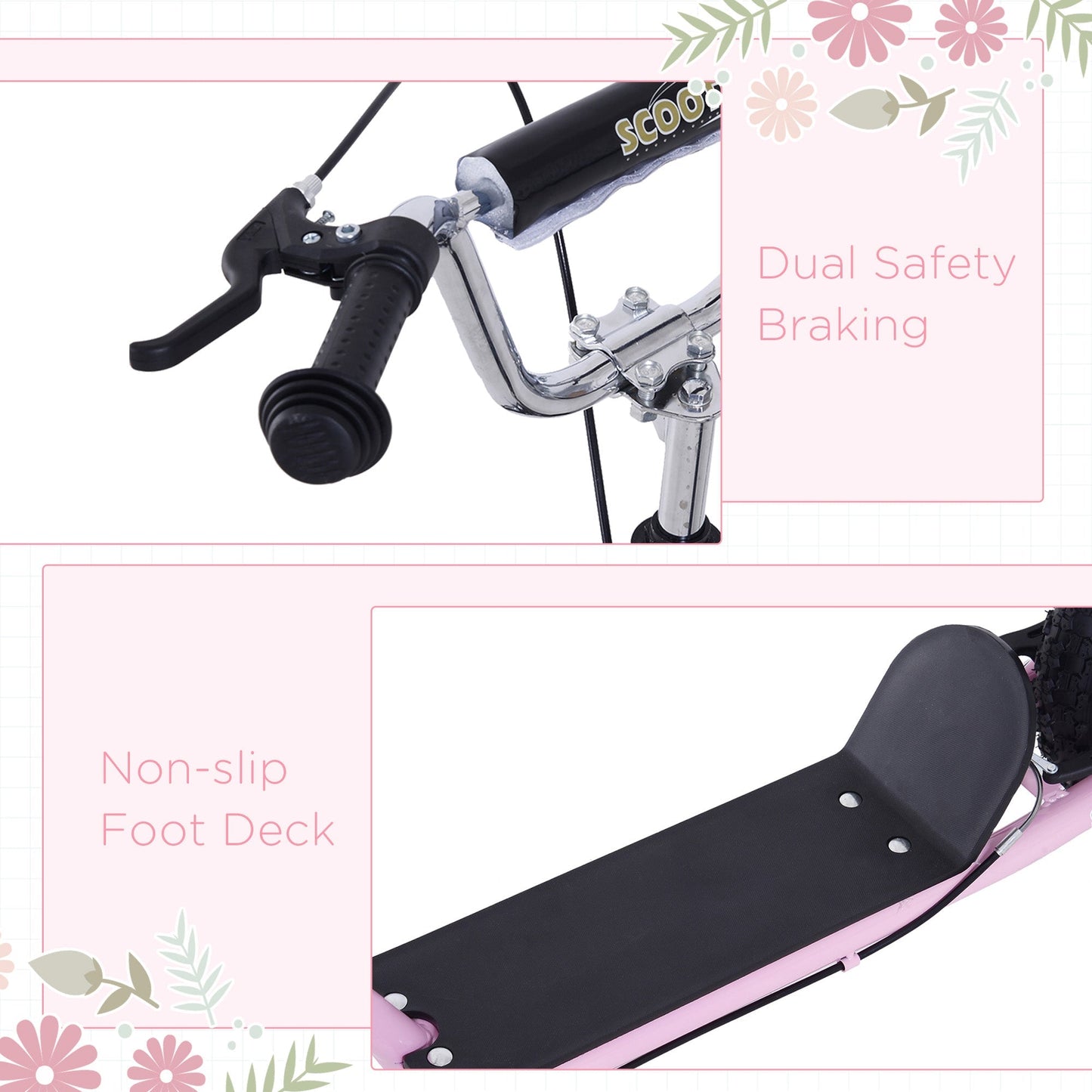HOMCOM Stunt Scooter, Kids Scooter with 16" Big Wheels, Adjustable Height, Dual Brakes, for Ages 5+ Years, Pink