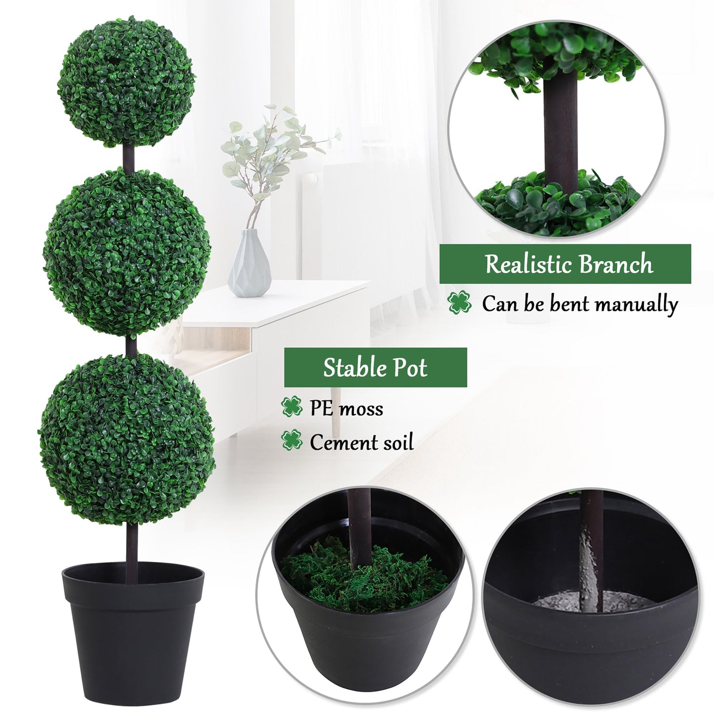 Outsunny Set of 2 Artificial Boxwood Ball Topiary Trees Potted Decorative Plant Outdoor and Indoor DŽcor (112cm)