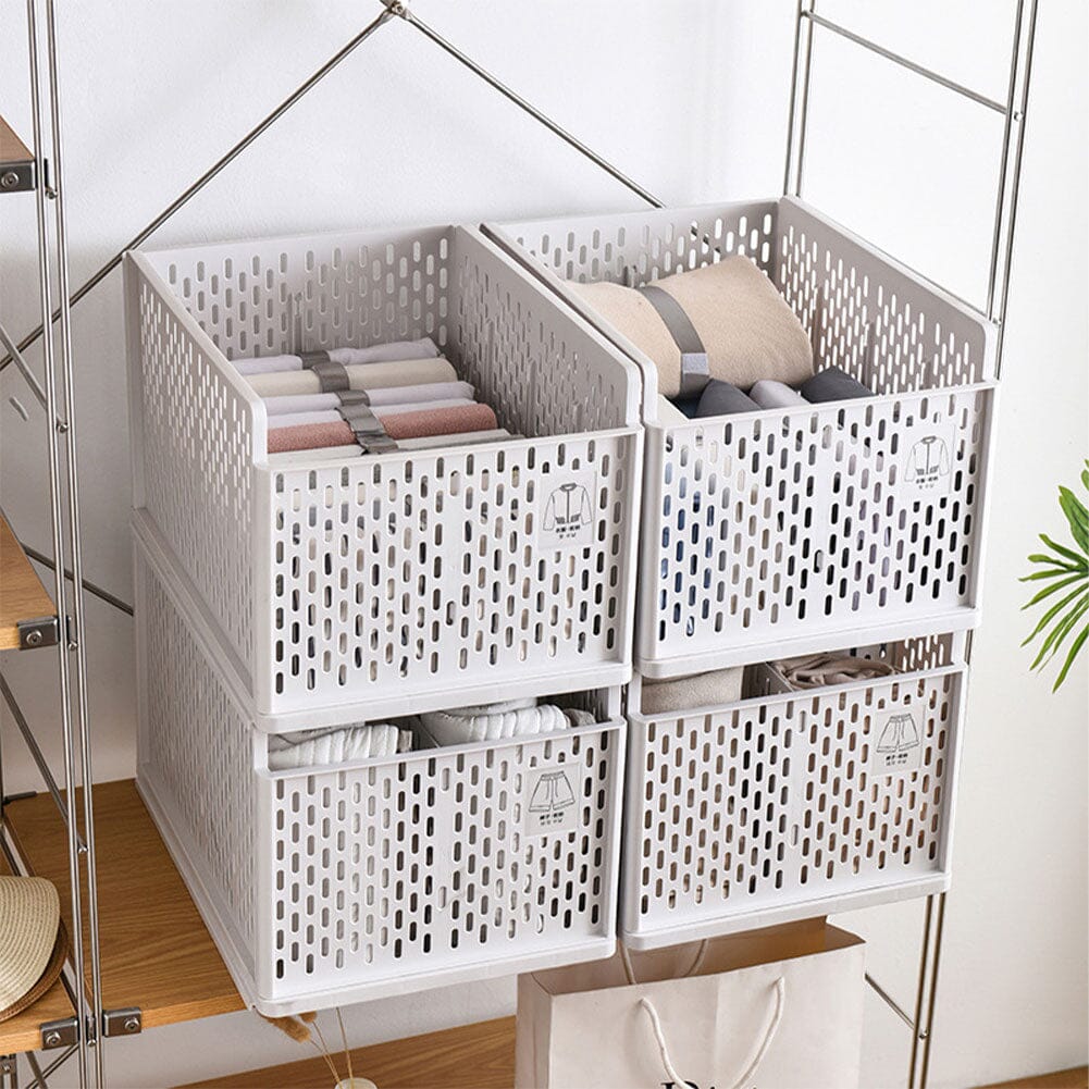 Plastic Stackable Clothes Storage Basket Drawer Organizer with Shirt Folders