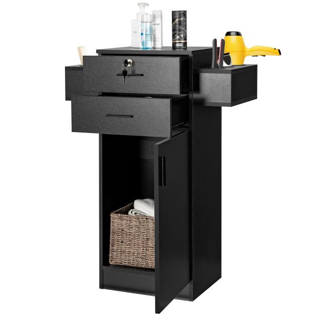 Salon Station Storage Cabinet with 6 Hair Dryer Holders for Hair Stylist-Black
