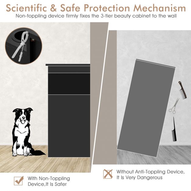 Salon Station Storage Cabinet with 6 Hair Dryer Holders for Hair Stylist-Black