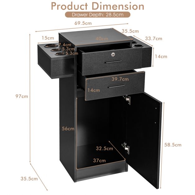 Salon Station Storage Cabinet with 6 Hair Dryer Holders for Hair Stylist-Black