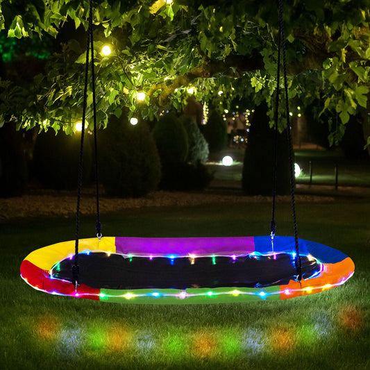 150 cm Saucer Swing with LED Lights and Adjustable Ropes-Colourful