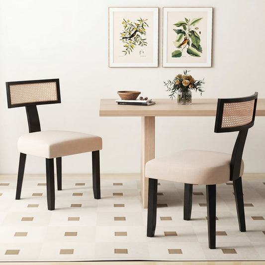 Set of 2 Dining Chairs Linen Fabric Upholstered Accent Chairs-Black