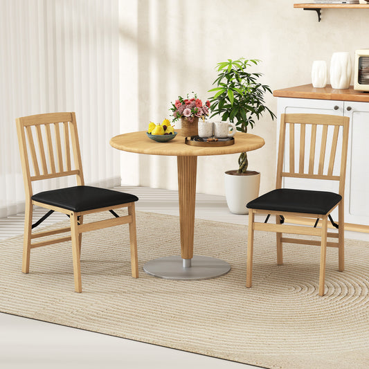 Set of 2 Folding Dining Chair with Rubber Wood Frame and Padded Seat-Black