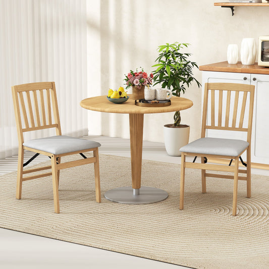 Set of 2 Folding Dining Chair with Rubber Wood Frame and Padded Seat-Light Grey