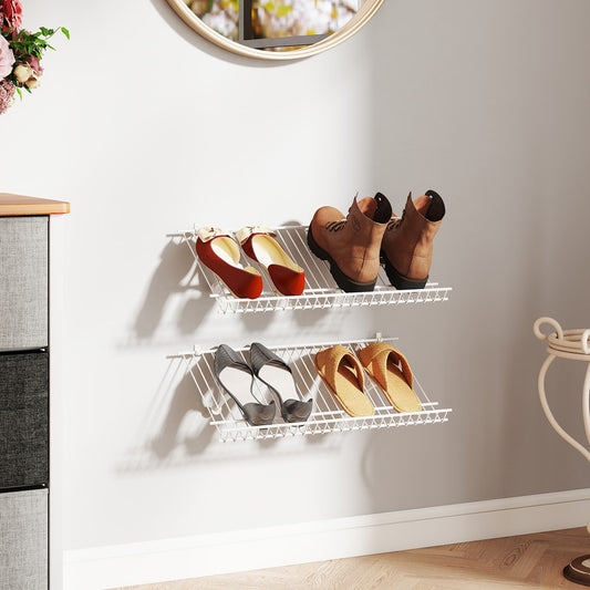 24" Closet Shelves Wall Mounted Metal Wire Shoe Racks Set of 2