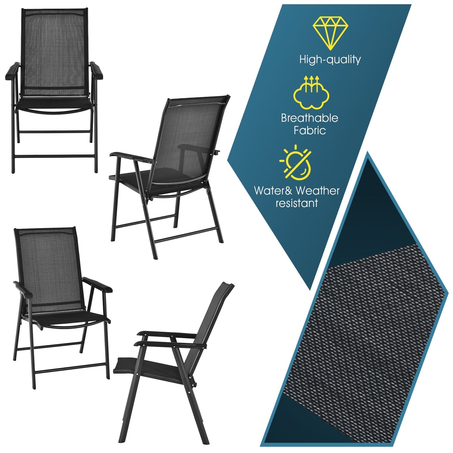 Set of 2 Folding Outdoor Dining Chairs with Ergonomic Armrests-Black