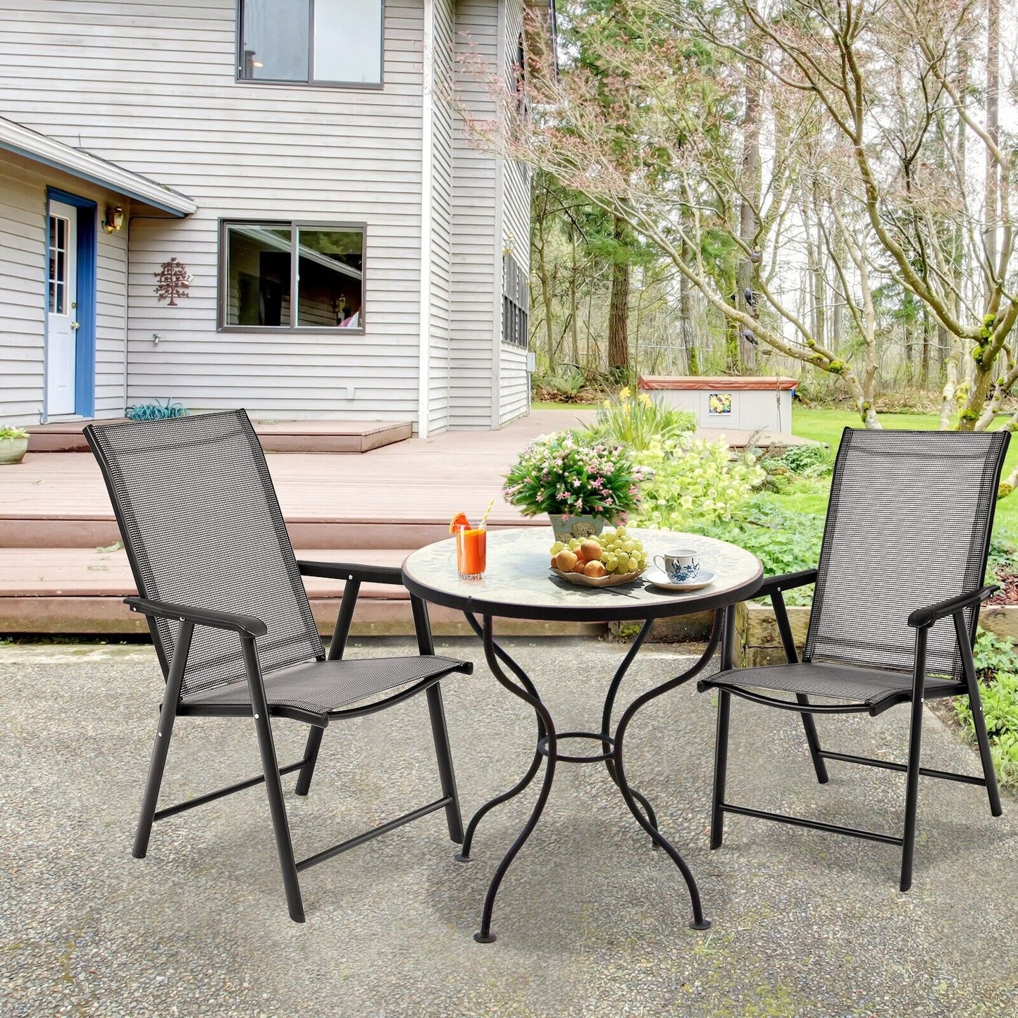 Set of 2 Folding Outdoor Dining Chairs with Ergonomic Armrests-Grey