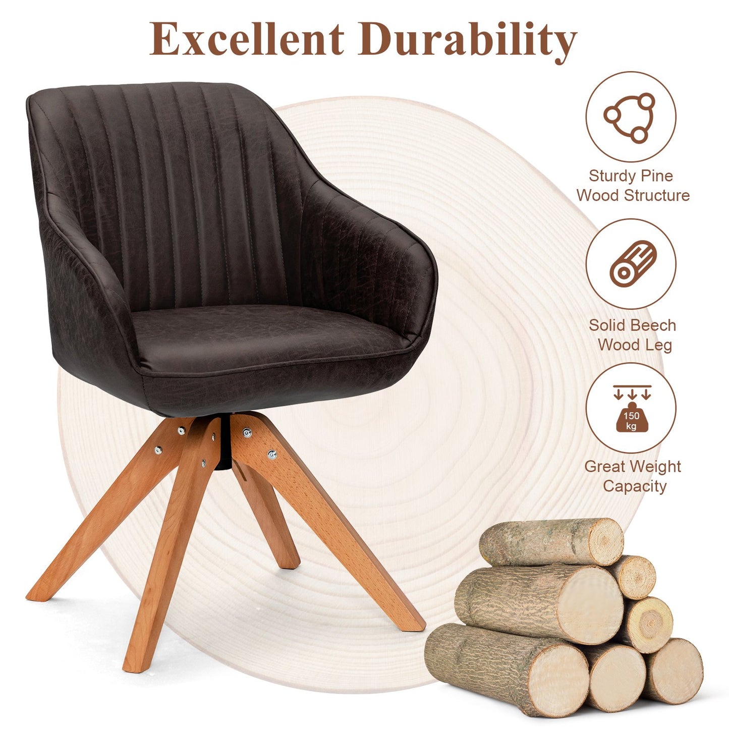 Set of 2 360° Swivel Accent Chair with Solid Wood Legs-Coffee