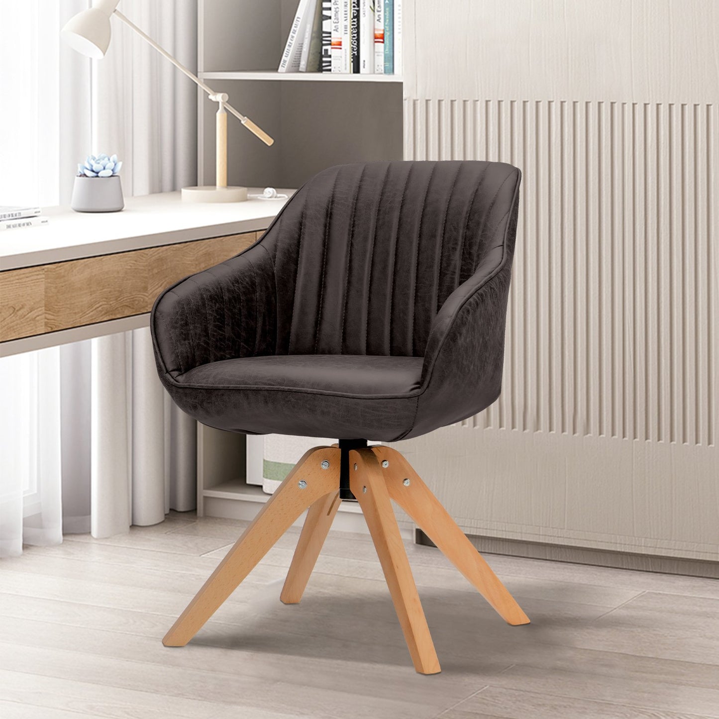 Set of 2 360° Swivel Accent Chair with Solid Wood Legs-Coffee
