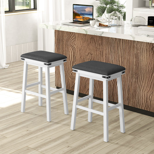 Set of 2 Upholstered Bar Stool 76cm Backless Height Bar with Footrest-White