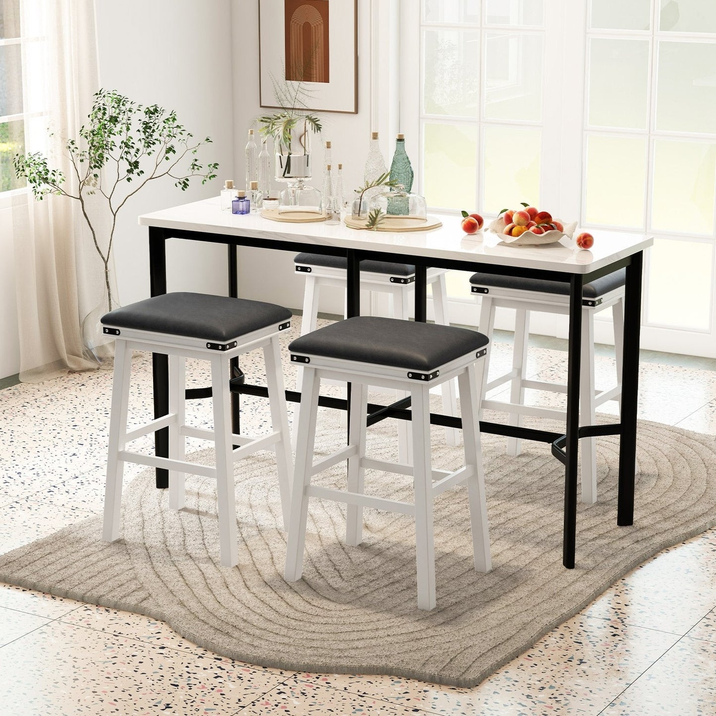 Set of 2 Upholstered Bar Stool 76cm Backless Height Bar with Footrest-White