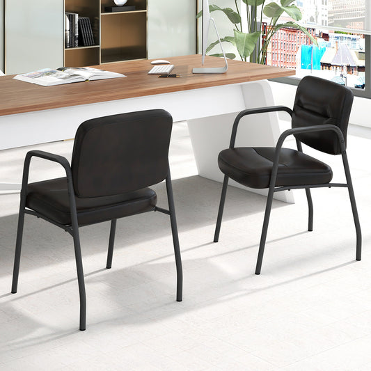 Set of 2 Waiting Room Chairs with Integrated Armrests No Wheels-Brown