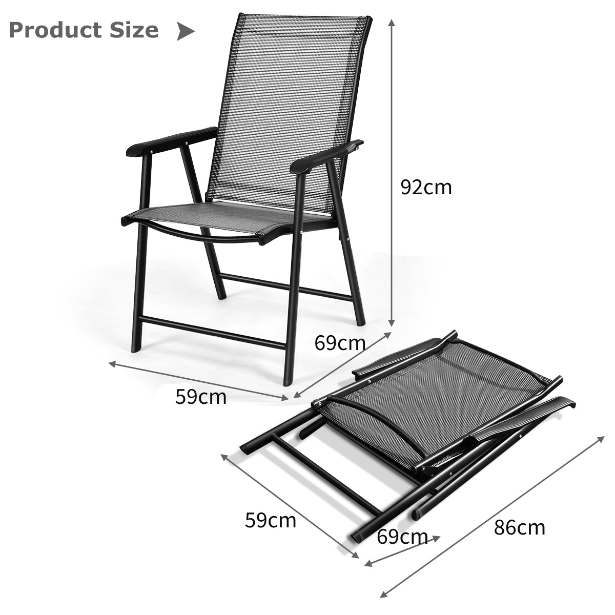Set of 4 Folding Chairs in Fabric and Metal Garden Chairs-Grey