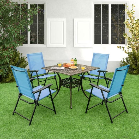Set of 4 Folding Garden Chairs in Breathable Textilene Camping Chairs with Safety Lock and High Backrest Blue